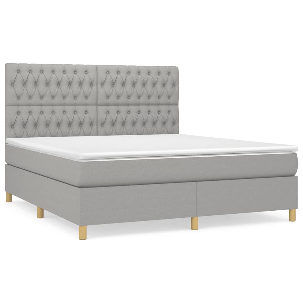 Κρεβάτι Boxspring με Στρώμα Ανοιχτό Γκρι 180x200 εκ. Υφασμάτινο - Pakobazaar