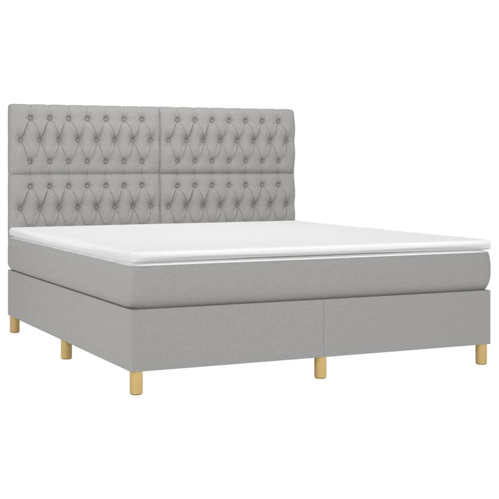 Κρεβάτι Boxspring με Στρώμα Ανοιχτό Γκρι 180x200 εκ. Υφασμάτινο - Pakobazaar
