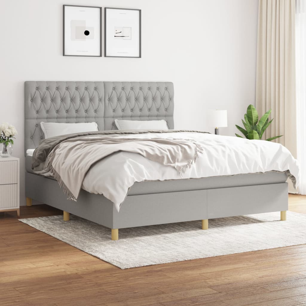 Κρεβάτι Boxspring με Στρώμα Ανοιχτό Γκρι 180x200 εκ. Υφασμάτινο - Pakobazaar