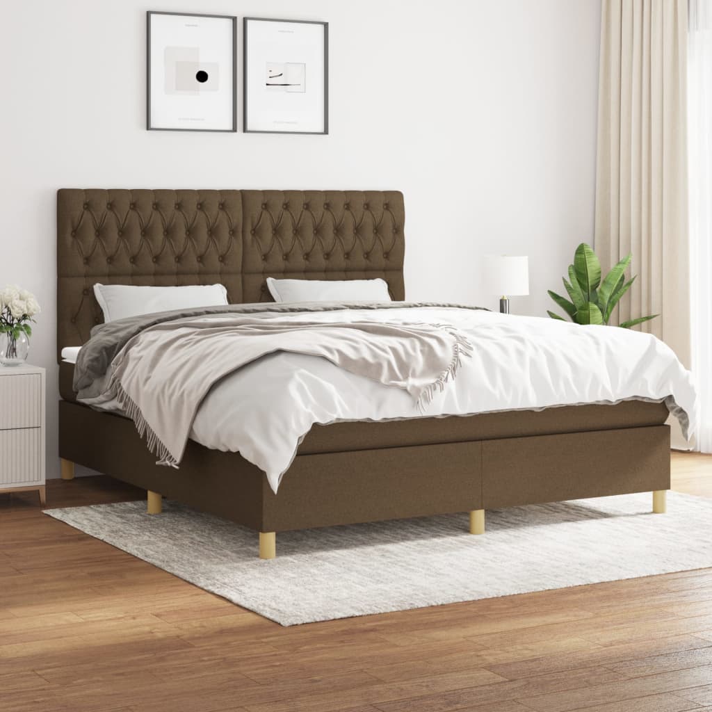 Κρεβάτι Boxspring με Στρώμα Σκούρο Καφέ 180x200 εκ Υφασμάτινο - Pakobazaar