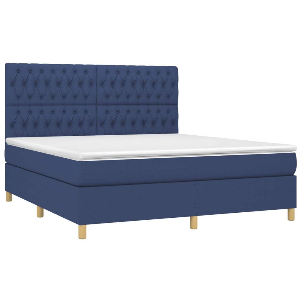 Κρεβάτι Boxspring με Στρώμα Μπλε 180x200 εκ. Υφασμάτινο