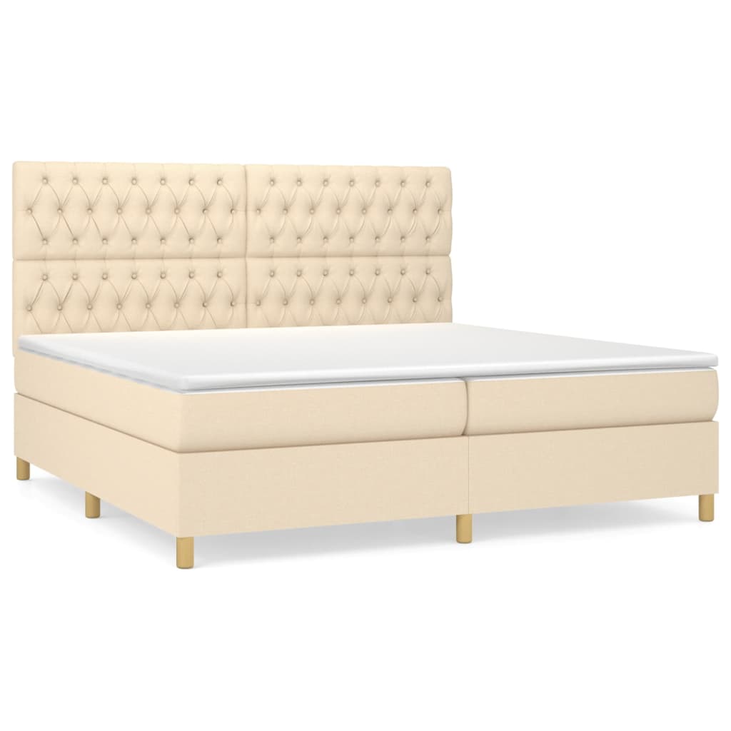 Κρεβάτι Boxspring με Στρώμα Κρεμ 200x200 εκ. Υφασμάτινο - Pakobazaar