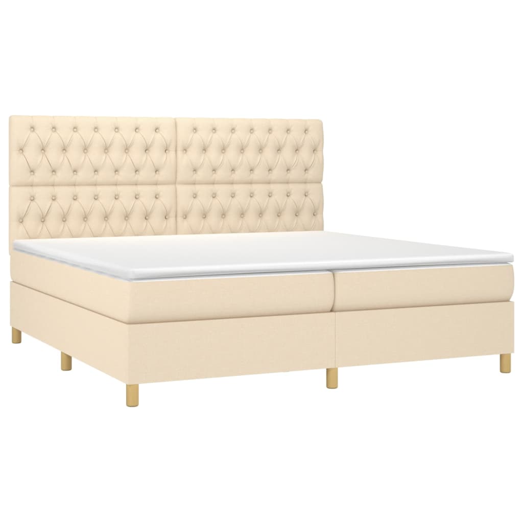 Κρεβάτι Boxspring με Στρώμα Κρεμ 200x200 εκ. Υφασμάτινο - Pakobazaar