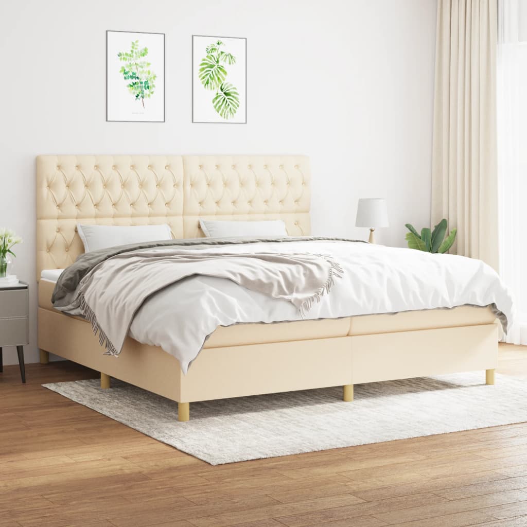 Κρεβάτι Boxspring με Στρώμα Κρεμ 200x200 εκ. Υφασμάτινο - Pakobazaar