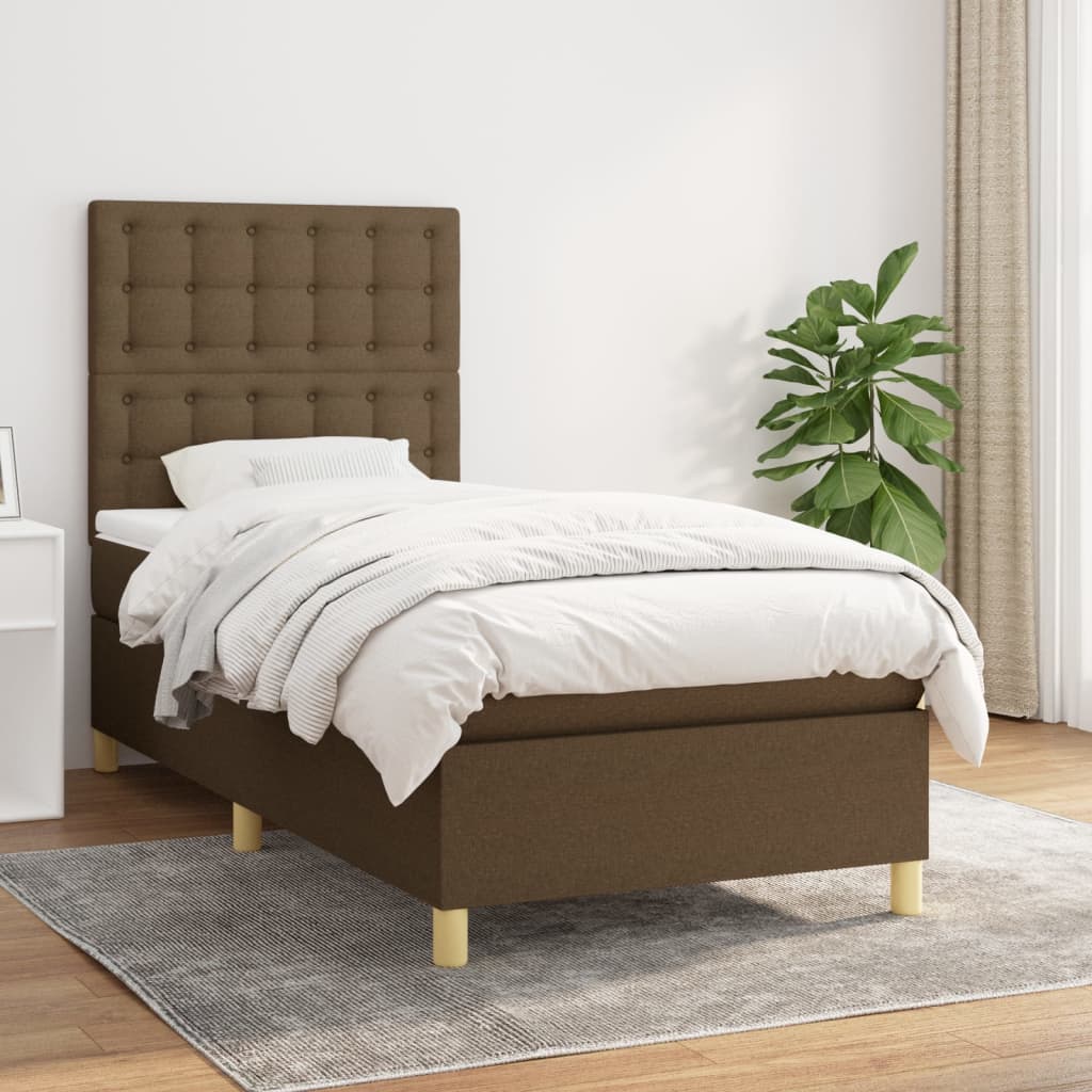 Κρεβάτι Boxspring με Στρώμα Σκούρο Καφέ 80x200 εκ. Υφασμάτινο - Pakobazaar