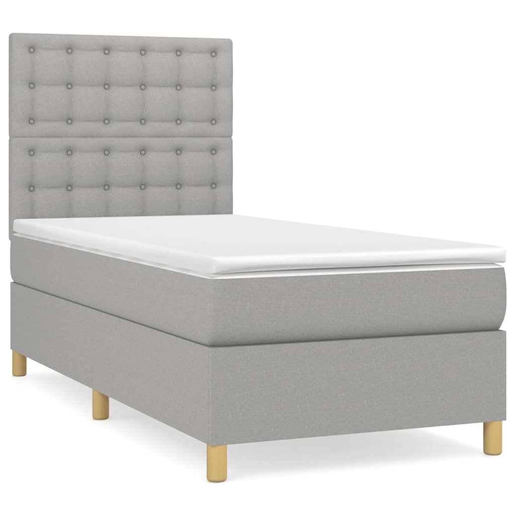 Κρεβάτι Boxspring με Στρώμα Ανοιχτό Γκρι 90x190 εκ. Υφασμάτινο
