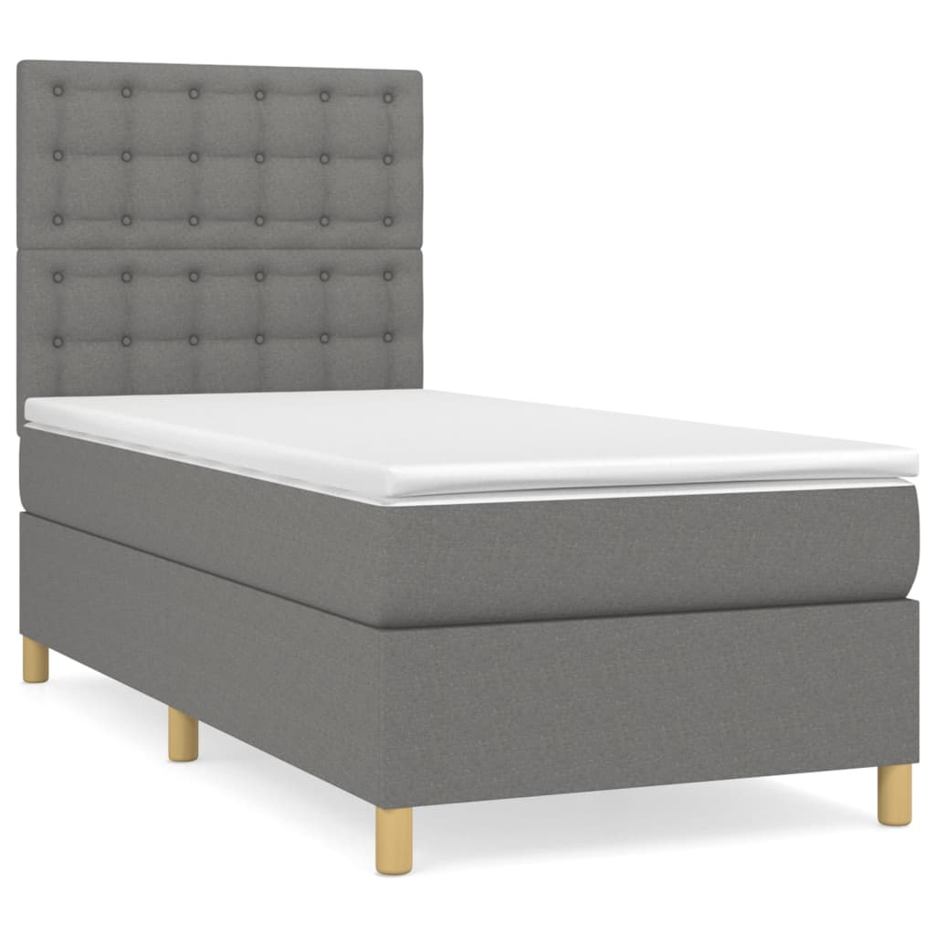 Κρεβάτι Boxspring με Στρώμα Σκούρο Γκρι 90x190 εκ. Υφασμάτινο - Pakobazaar