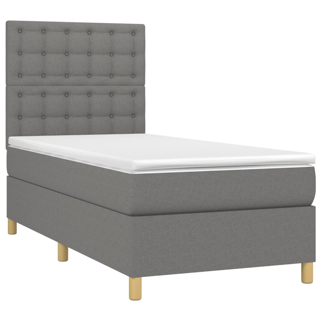 Κρεβάτι Boxspring με Στρώμα Σκούρο Γκρι 90x190 εκ. Υφασμάτινο - Pakobazaar