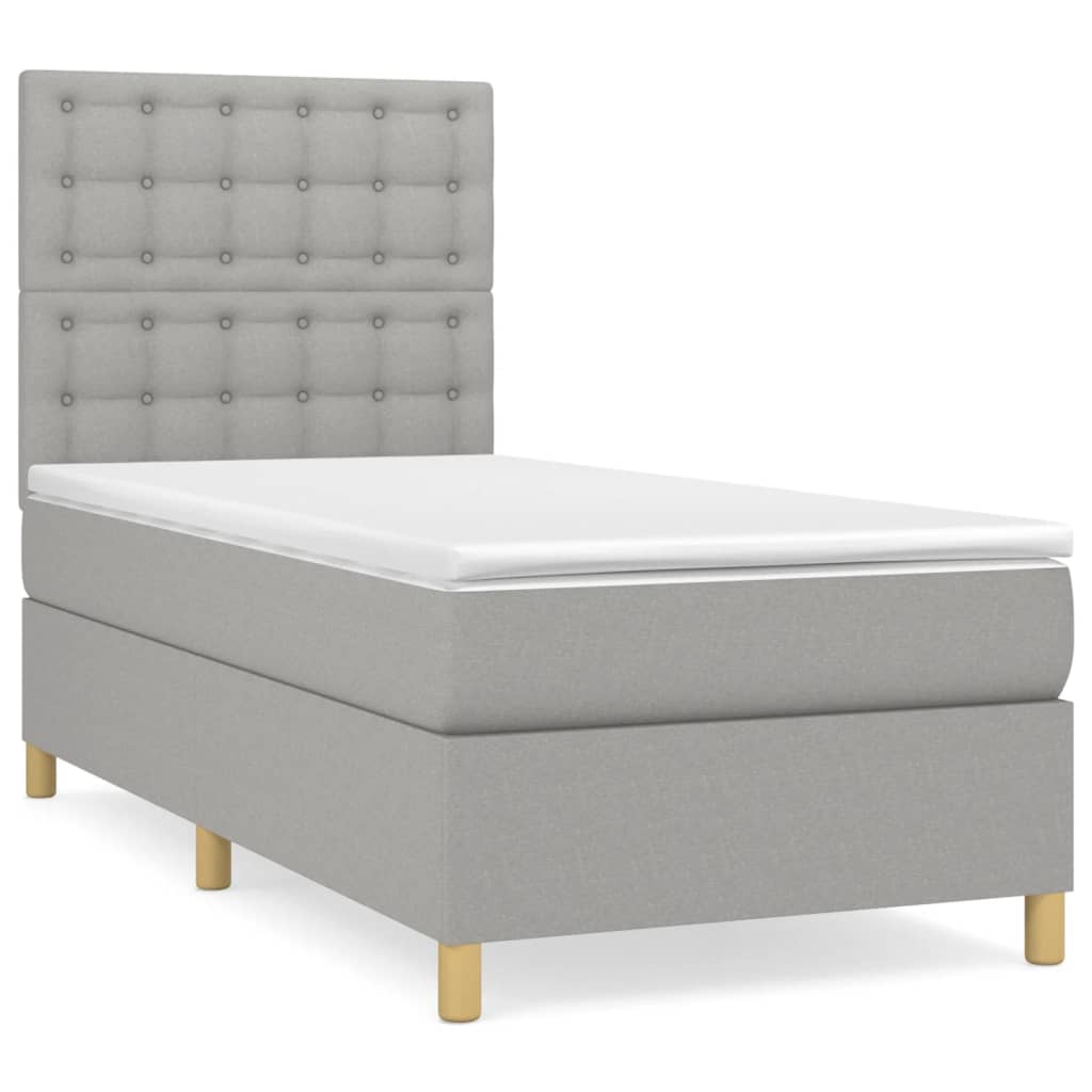 Κρεβάτι Boxspring με Στρώμα Ανοιχτό Γκρι 90x200 εκ. Υφασμάτινο