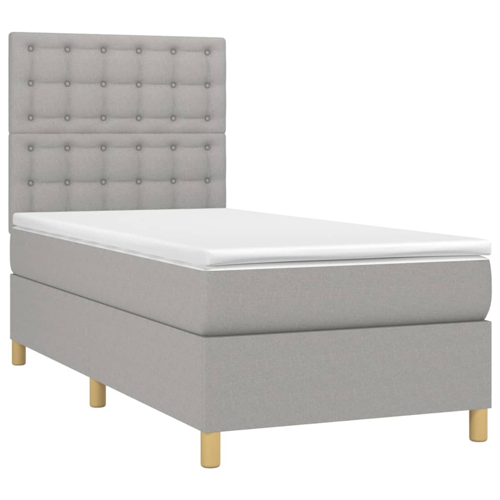Κρεβάτι Boxspring με Στρώμα Ανοιχτό Γκρι 90x200 εκ. Υφασμάτινο