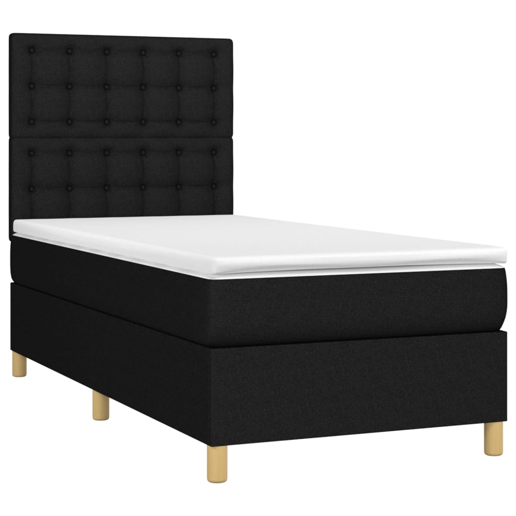Κρεβάτι Boxspring με Στρώμα Μαύρο 90x200 εκ. Υφασμάτινο