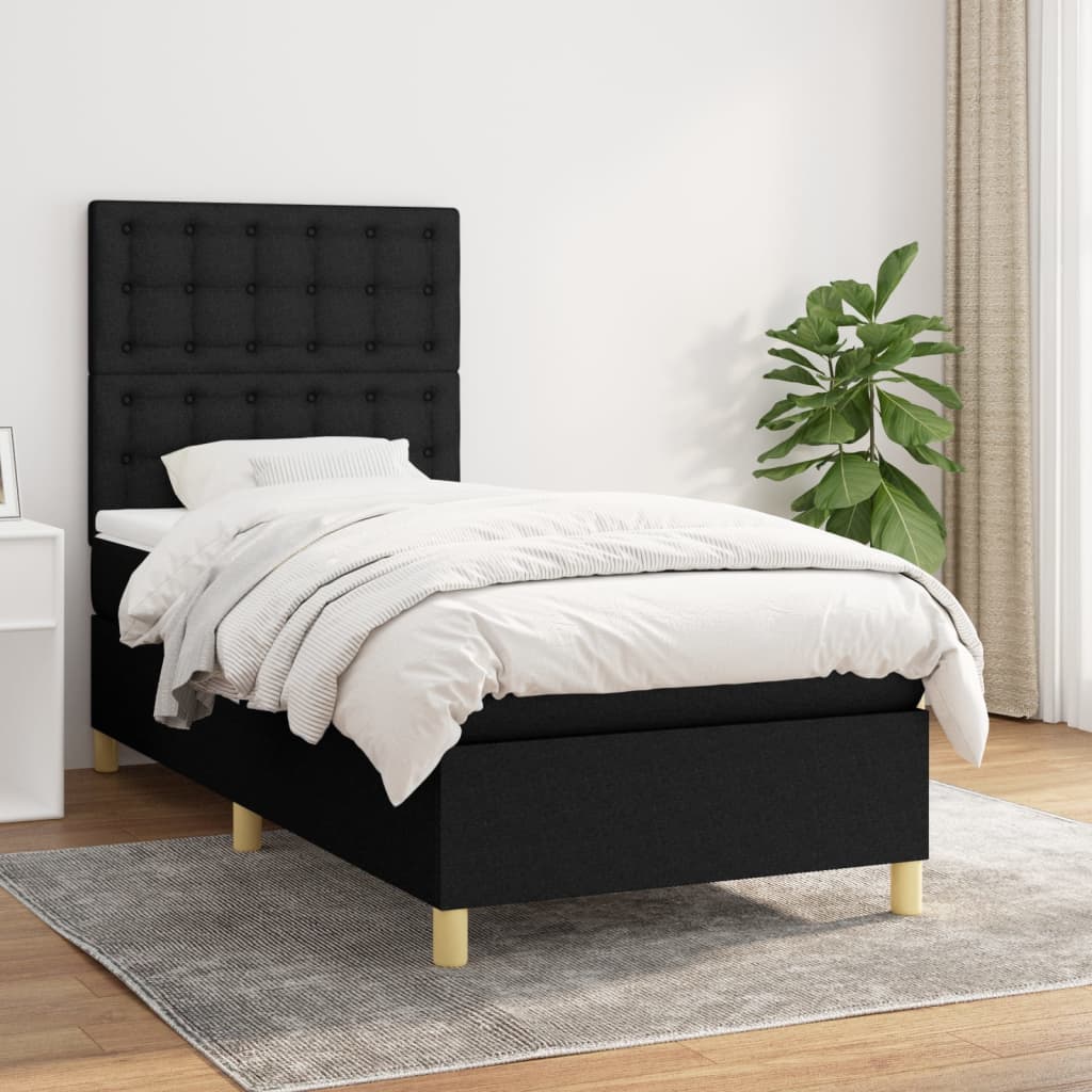 Κρεβάτι Boxspring με Στρώμα Μαύρο 90x200 εκ. Υφασμάτινο