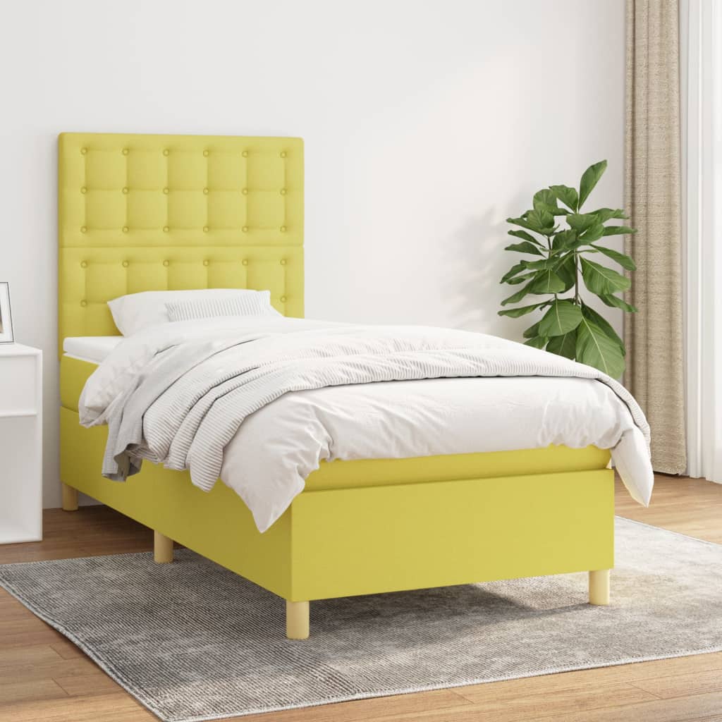 Κρεβάτι Boxspring με Στρώμα Πράσινο 100 x 200 εκ. Υφασμάτινο