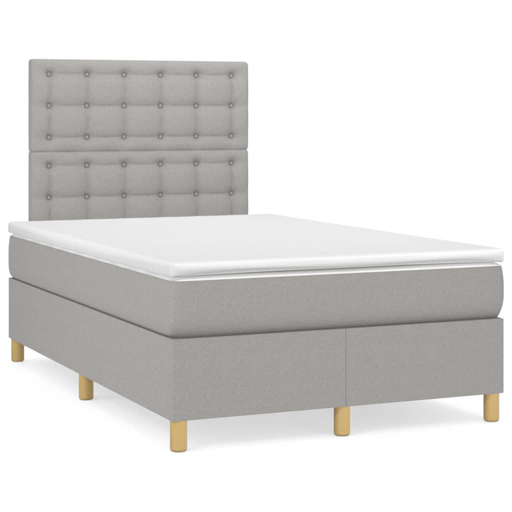 Κρεβάτι Boxspring με Στρώμα Ανοιχτό Γκρι 120x200 εκ. Υφασμάτινο