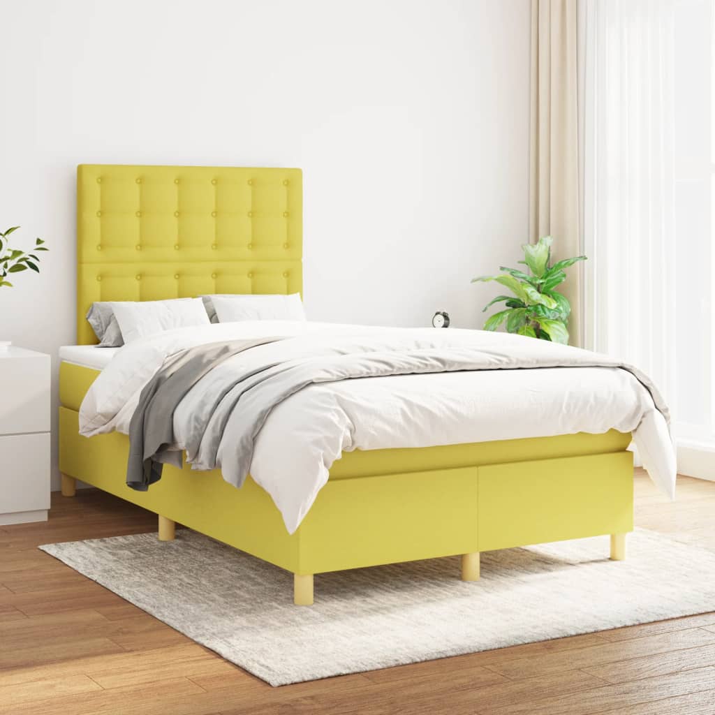 Κρεβάτι Boxspring με Στρώμα Πράσινο 120x200 εκ. Υφασμάτινο