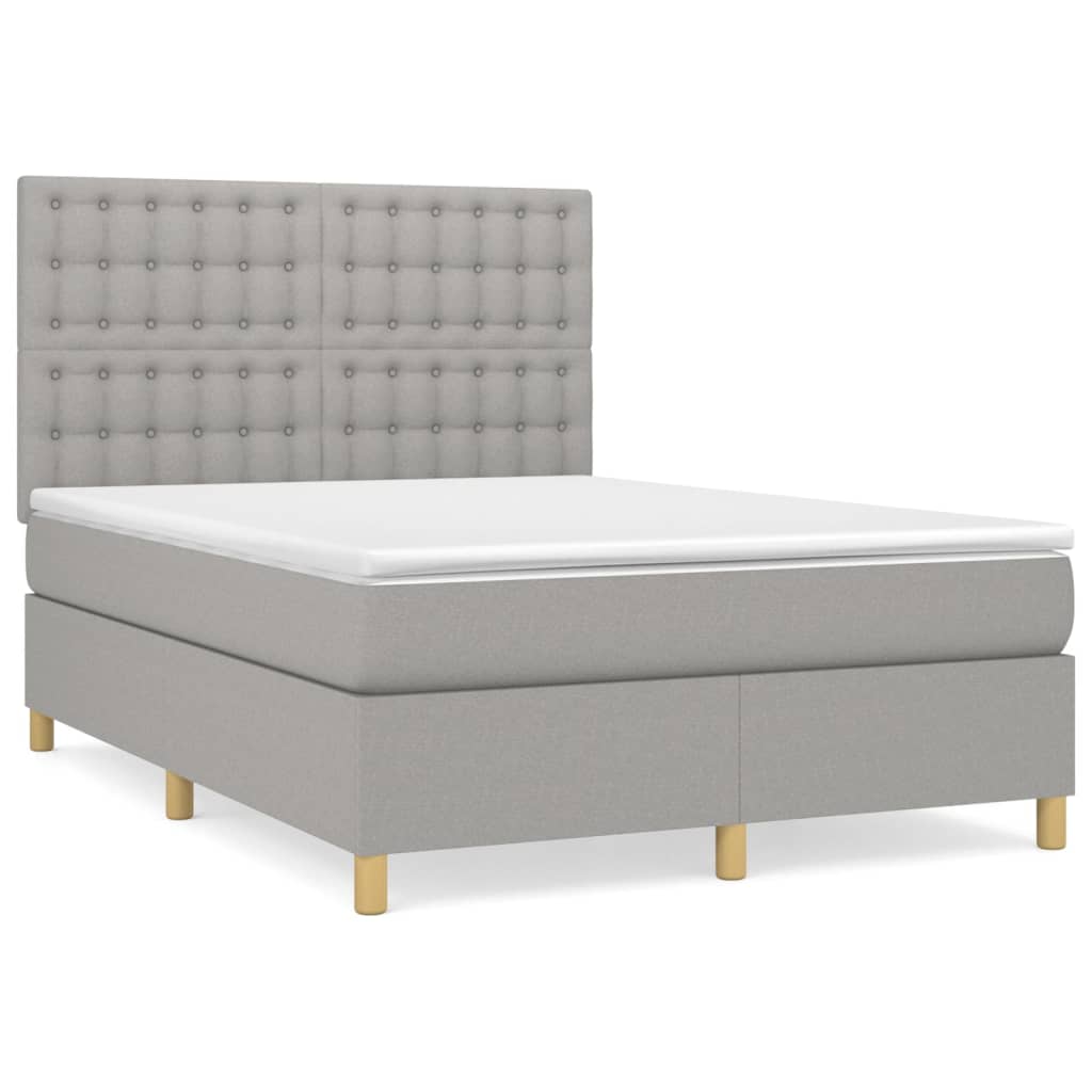 Κρεβάτι Boxspring με Στρώμα Ανοιχτό Γκρι 140x190 εκ. Υφασμάτινο
