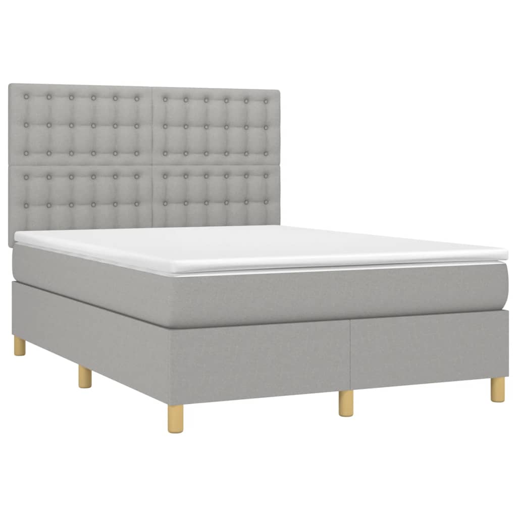 Κρεβάτι Boxspring με Στρώμα Ανοιχτό Γκρι 140x190 εκ. Υφασμάτινο