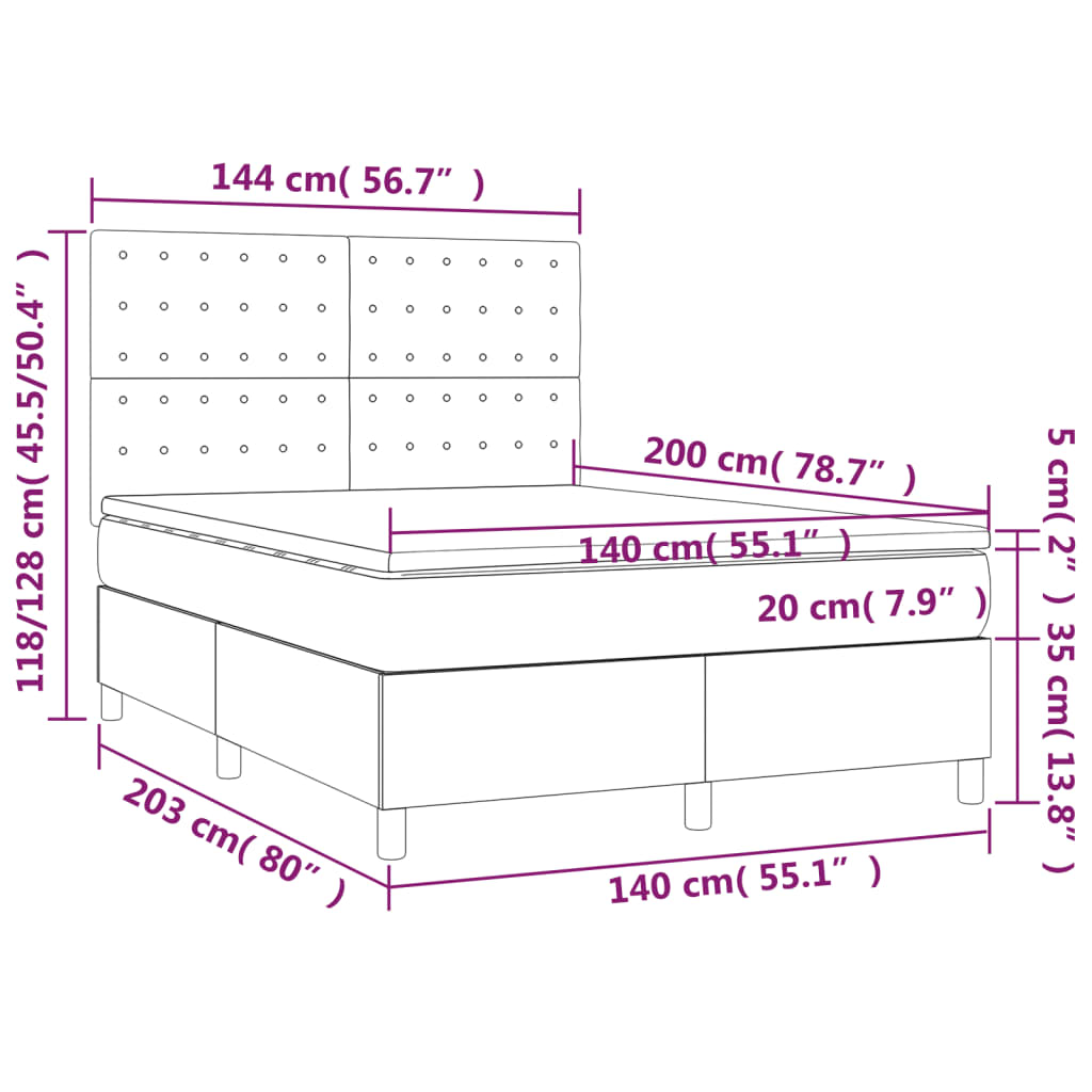 Κρεβάτι Boxspring με Στρώμα Ανοιχτό Γκρι 140x200 εκ. Υφασμάτινο