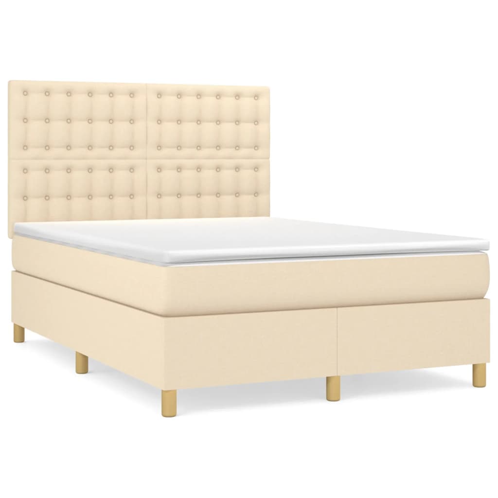 Κρεβάτι Boxspring με Στρώμα Κρεμ 140x200 εκ. Υφασμάτινο - Pakobazaar
