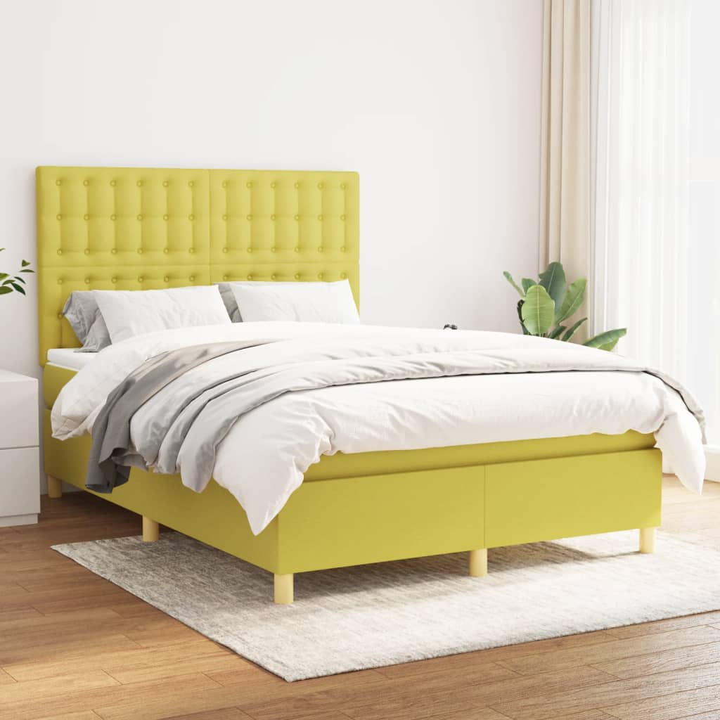 Κρεβάτι Boxspring με Στρώμα Πράσινο 140x200 εκ.Υφασμάτινο