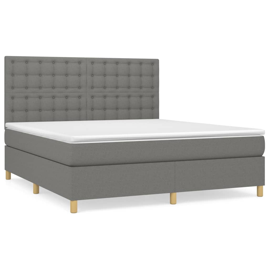 Κρεβάτι Boxspring με Στρώμα Σκούρο Γκρι 160x200 εκ Υφασμάτινο - Pakobazaar