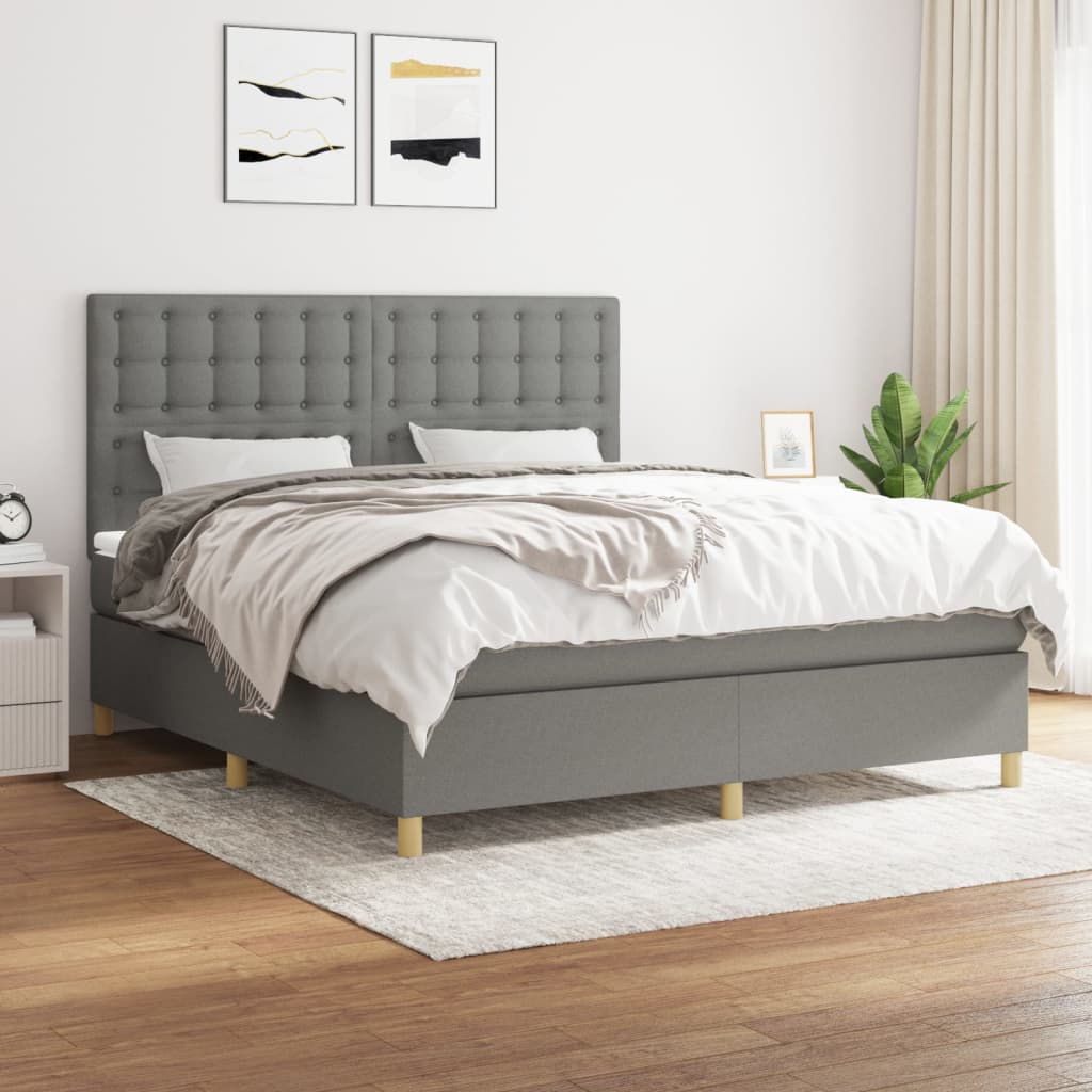 Κρεβάτι Boxspring με Στρώμα Σκούρο Γκρι 160x200 εκ Υφασμάτινο - Pakobazaar