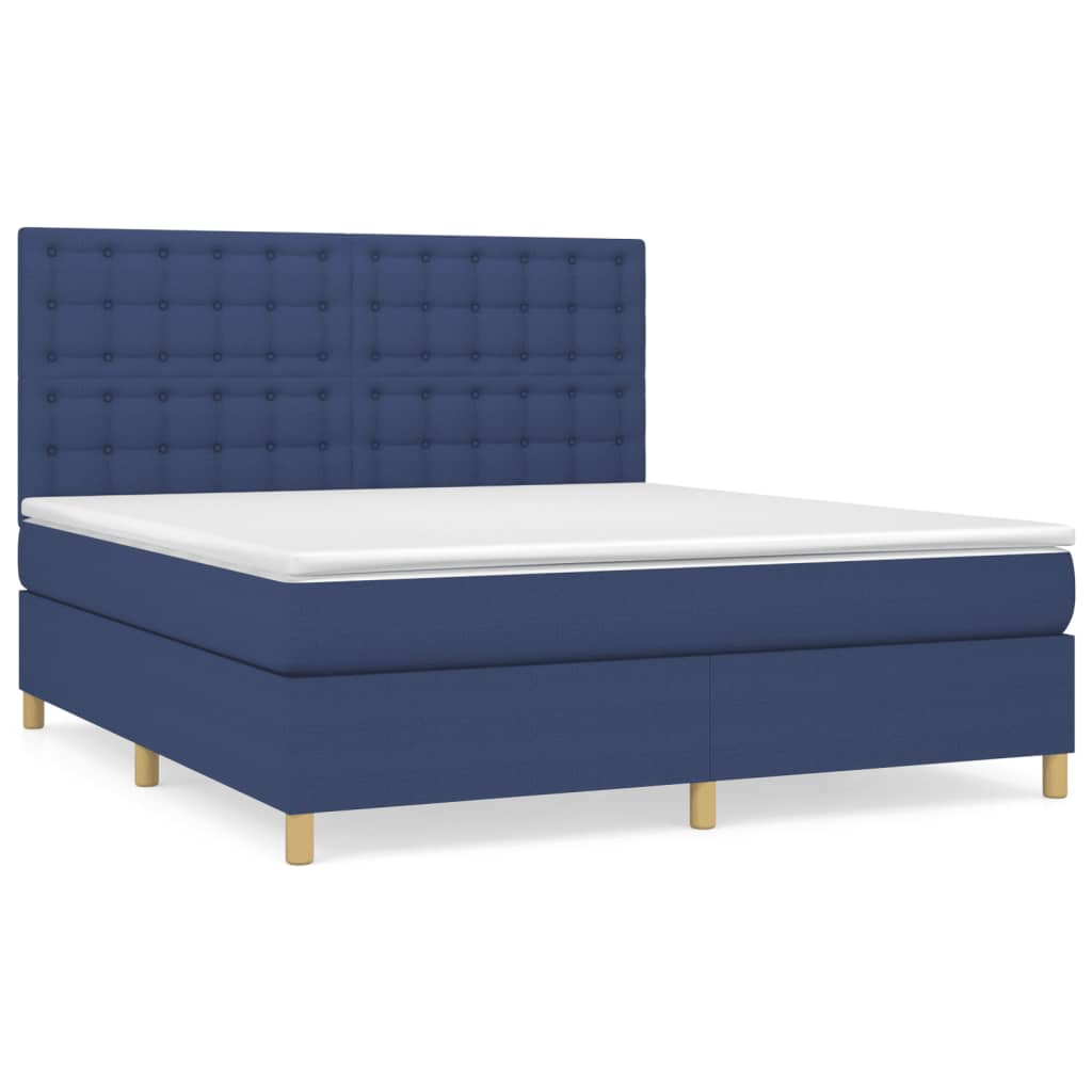 Κρεβάτι Boxspring με Στρώμα Μπλε 160x200 εκ. Υφασμάτινο