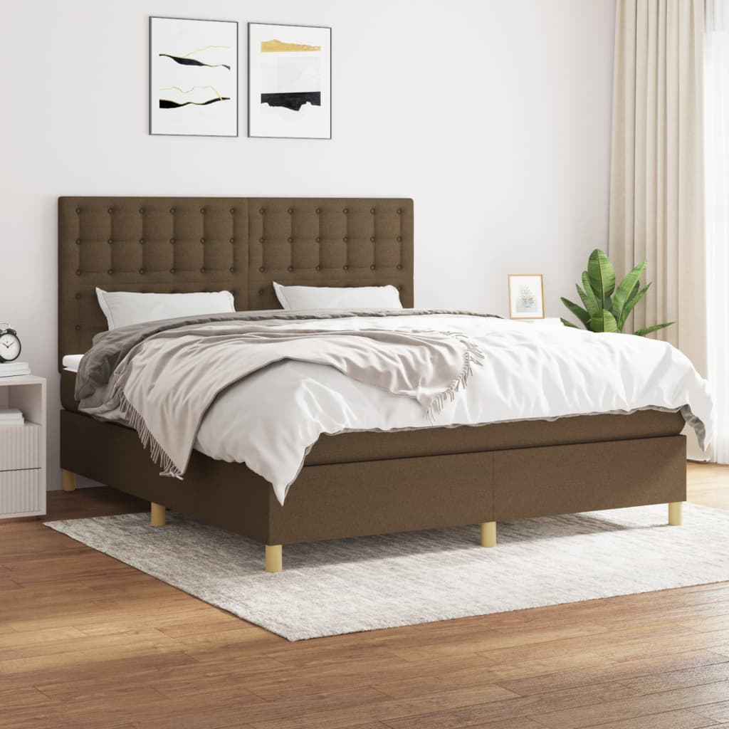 Κρεβάτι Boxspring με Στρώμα Σκούρο Καφέ 180x200 εκ Υφασμάτινο - Pakobazaar