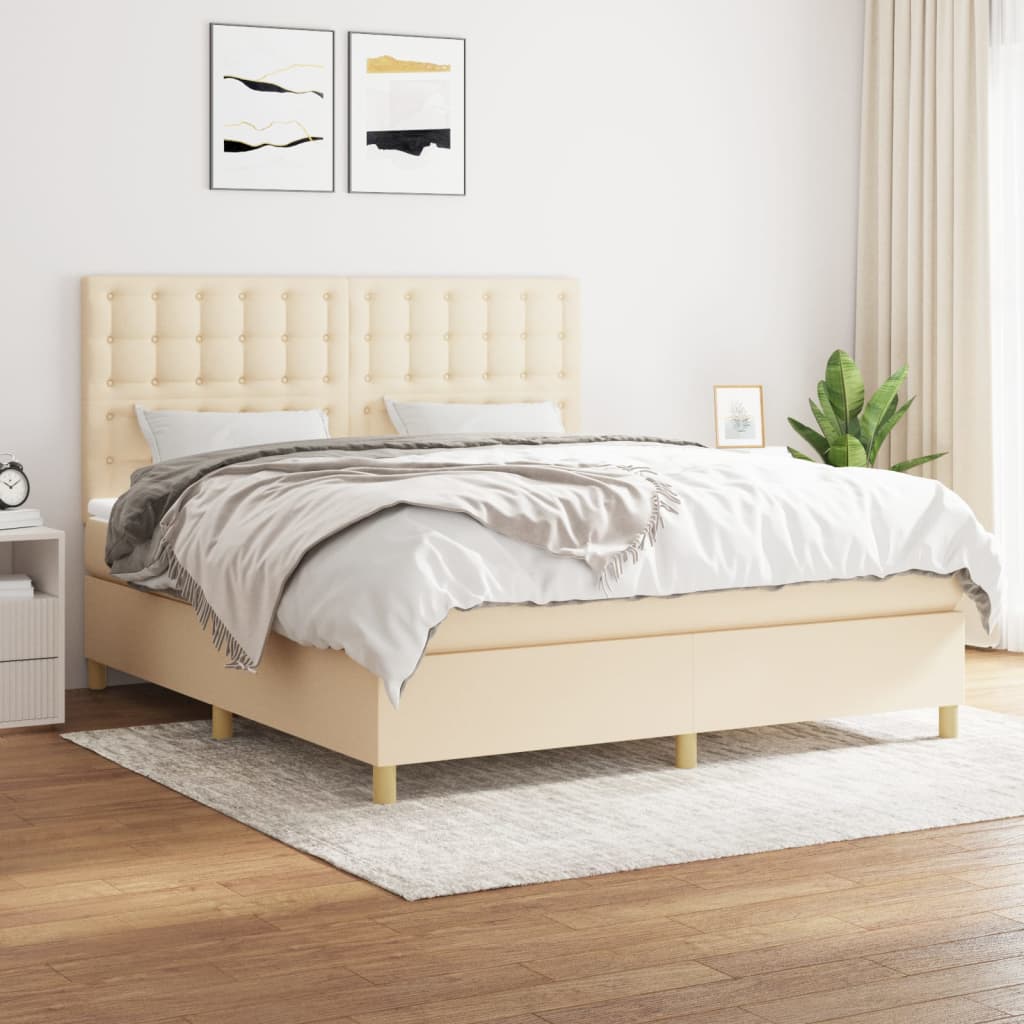 Κρεβάτι Boxspring με Στρώμα Κρεμ 180x200 εκ. Υφασμάτινο