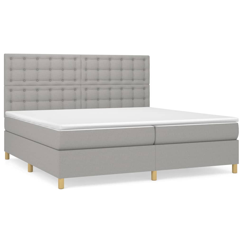 Κρεβάτι Boxspring με Στρώμα Ανοιχτό Γκρι 200x200 εκ. Υφασμάτινο - Pakobazaar