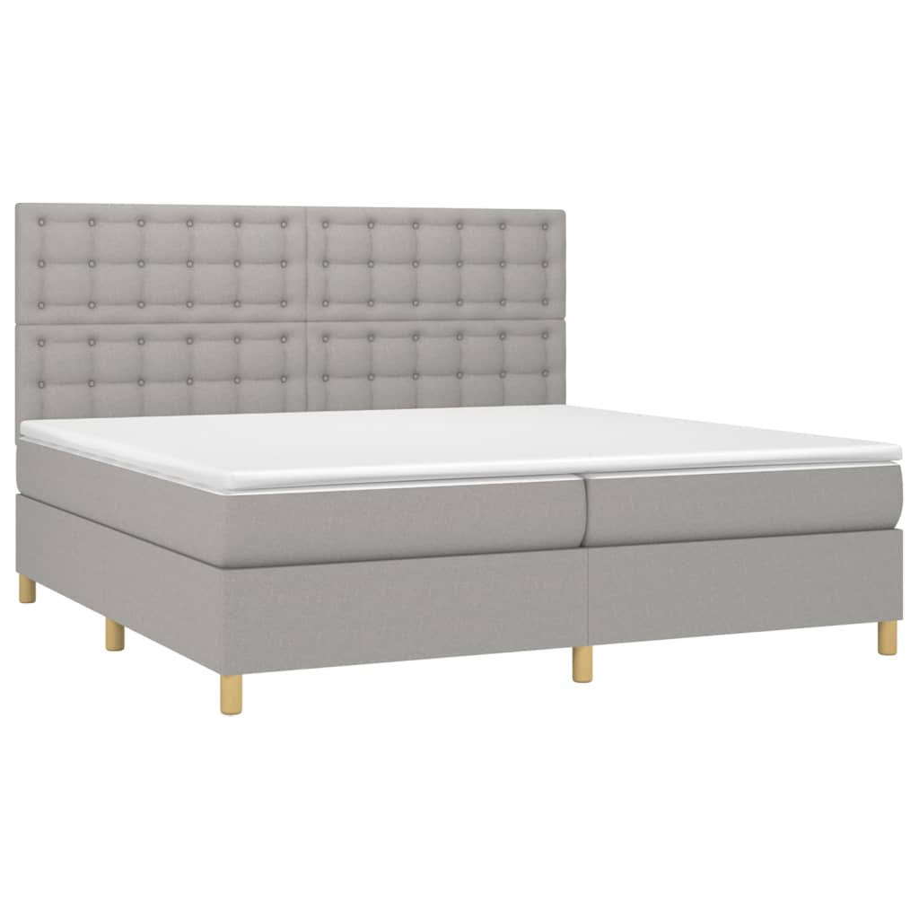 Κρεβάτι Boxspring με Στρώμα Ανοιχτό Γκρι 200x200 εκ. Υφασμάτινο - Pakobazaar