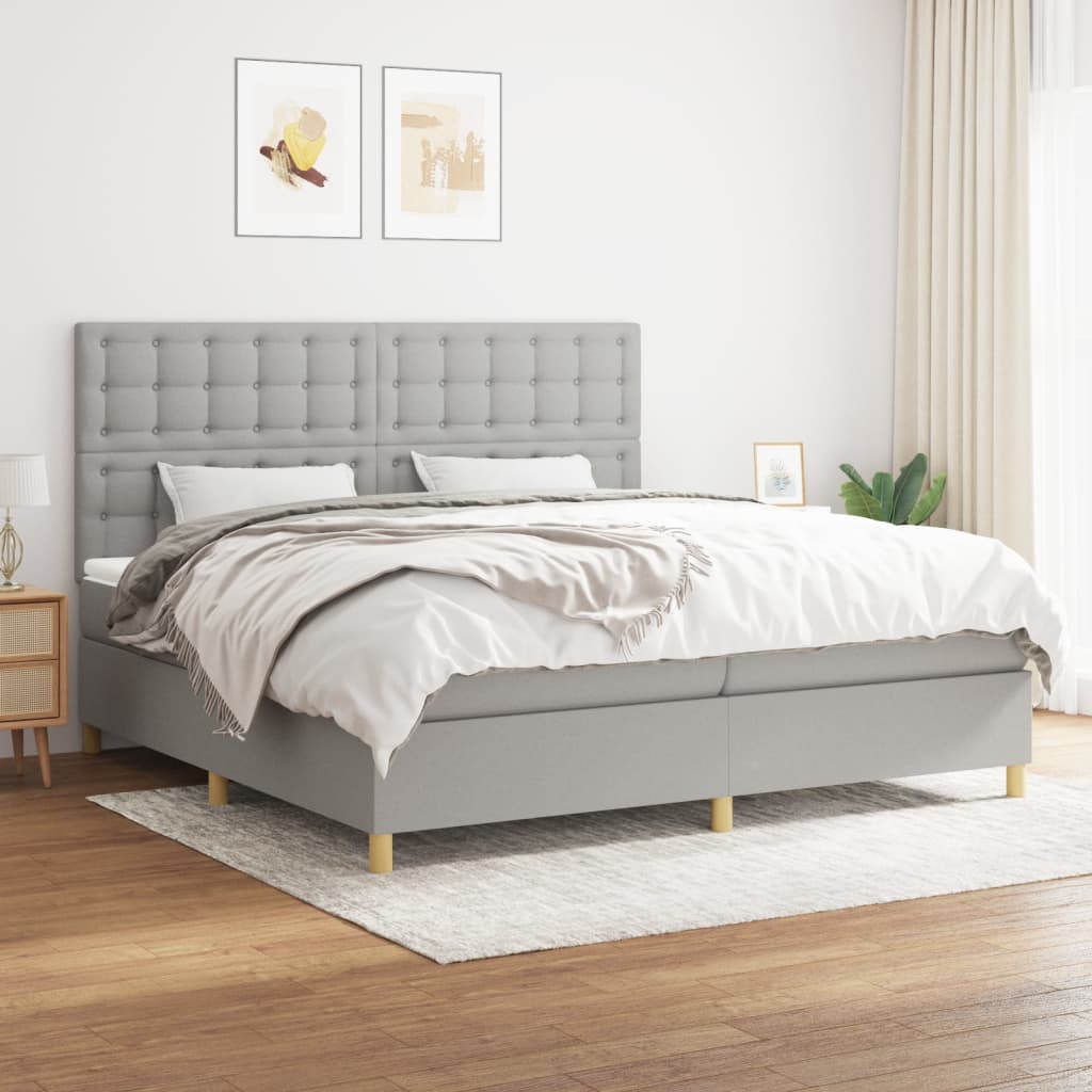 Κρεβάτι Boxspring με Στρώμα Ανοιχτό Γκρι 200x200 εκ. Υφασμάτινο - Pakobazaar