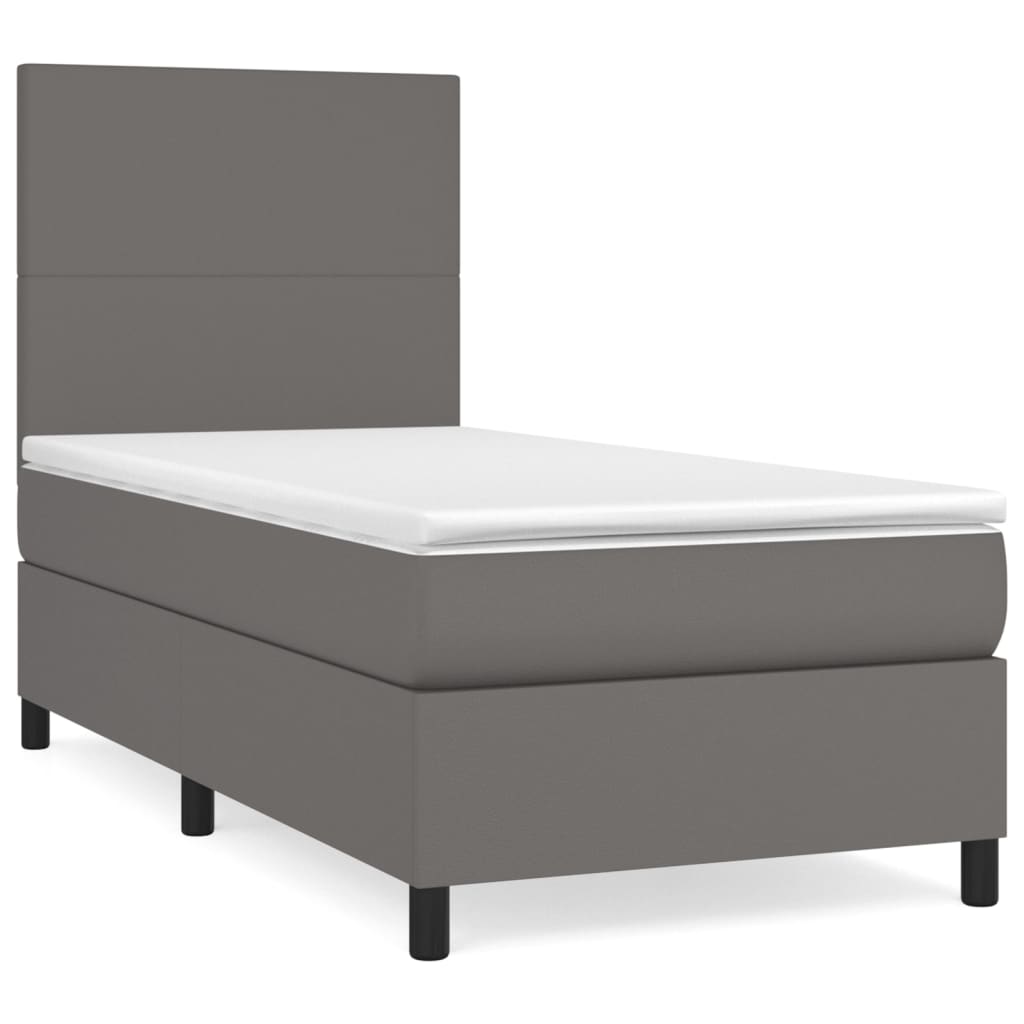 Κρεβάτι Boxspring με Στρώμα Γκρι 80 x 200 εκ. Συνθετικό Δέρμα