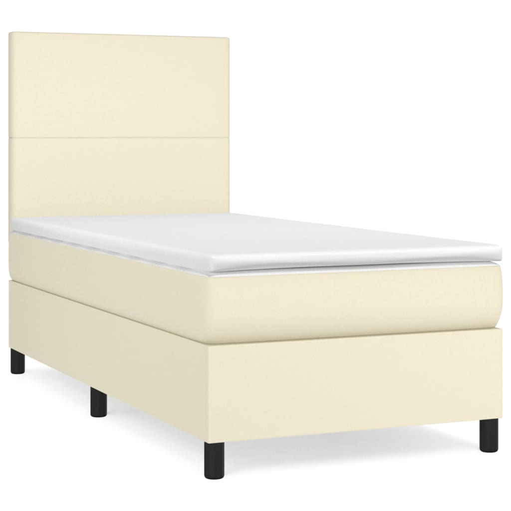 Κρεβάτι Boxspring με Στρώμα Κρεμ 90x190 εκ. από Συνθετικό Δέρμα - Pakobazaar