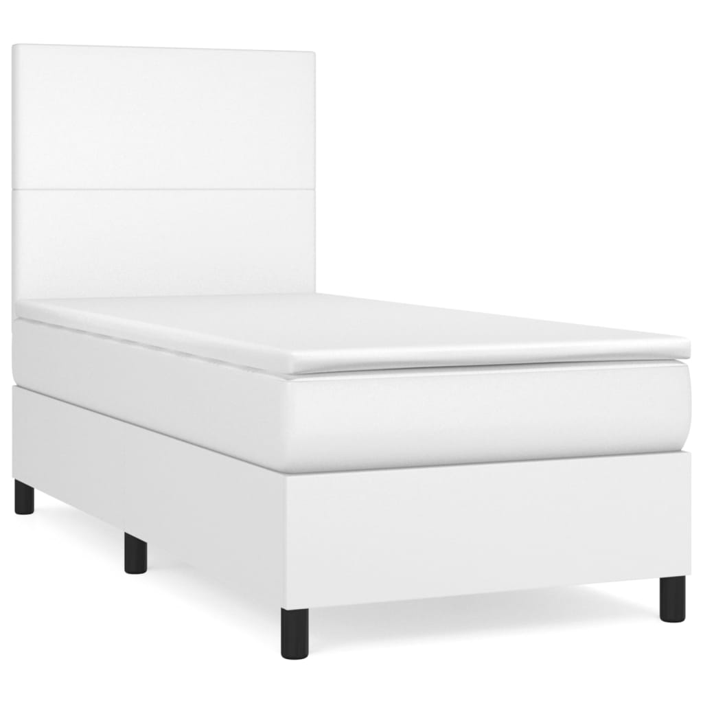 Κρεβάτι Boxspring με Στρώμα Λευκό 90x200εκ. από Συνθετικό Δέρμα