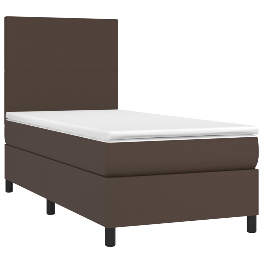 Κρεβάτι Boxspring με Στρώμα Καφέ 90x200 εκ. από Συνθετικό Δέρμα