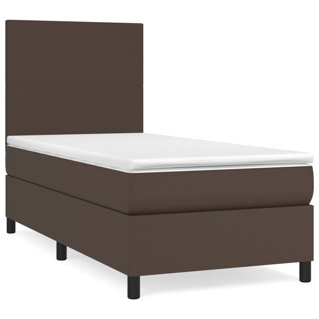 Κρεβάτι Boxspring με Στρώμα Καφέ 100x200εκ. από Συνθετικό Δέρμα - Pakobazaar