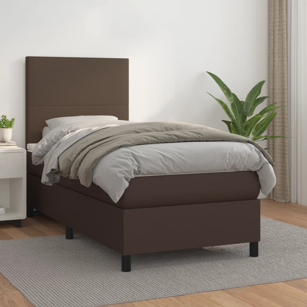 Κρεβάτι Boxspring με Στρώμα Καφέ 100x200εκ. από Συνθετικό Δέρμα - Pakobazaar