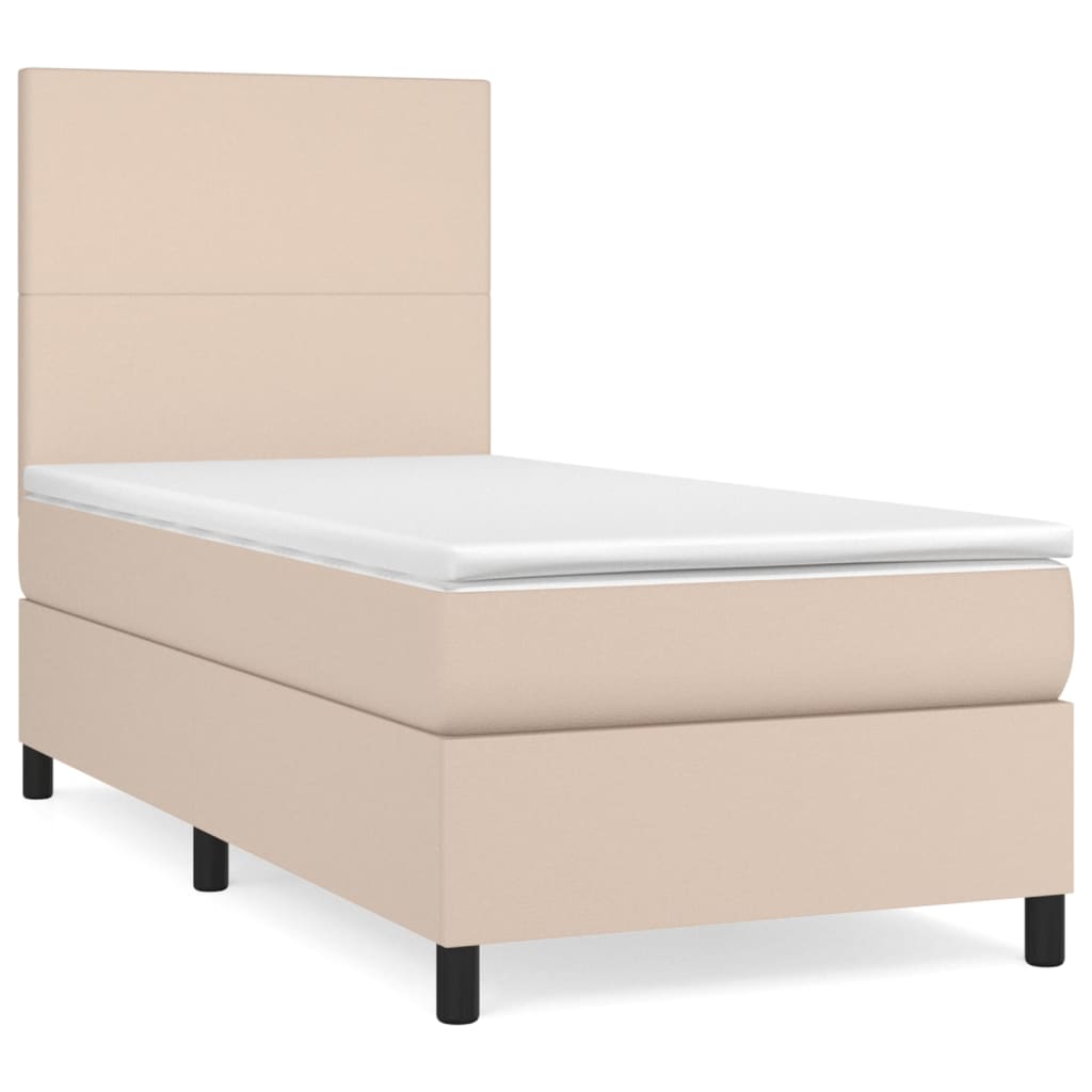 Κρεβάτι Boxspring με Στρώμα Καπουτσίνο 100x200εκ.από Συνθ.Δέρμα - Pakobazaar