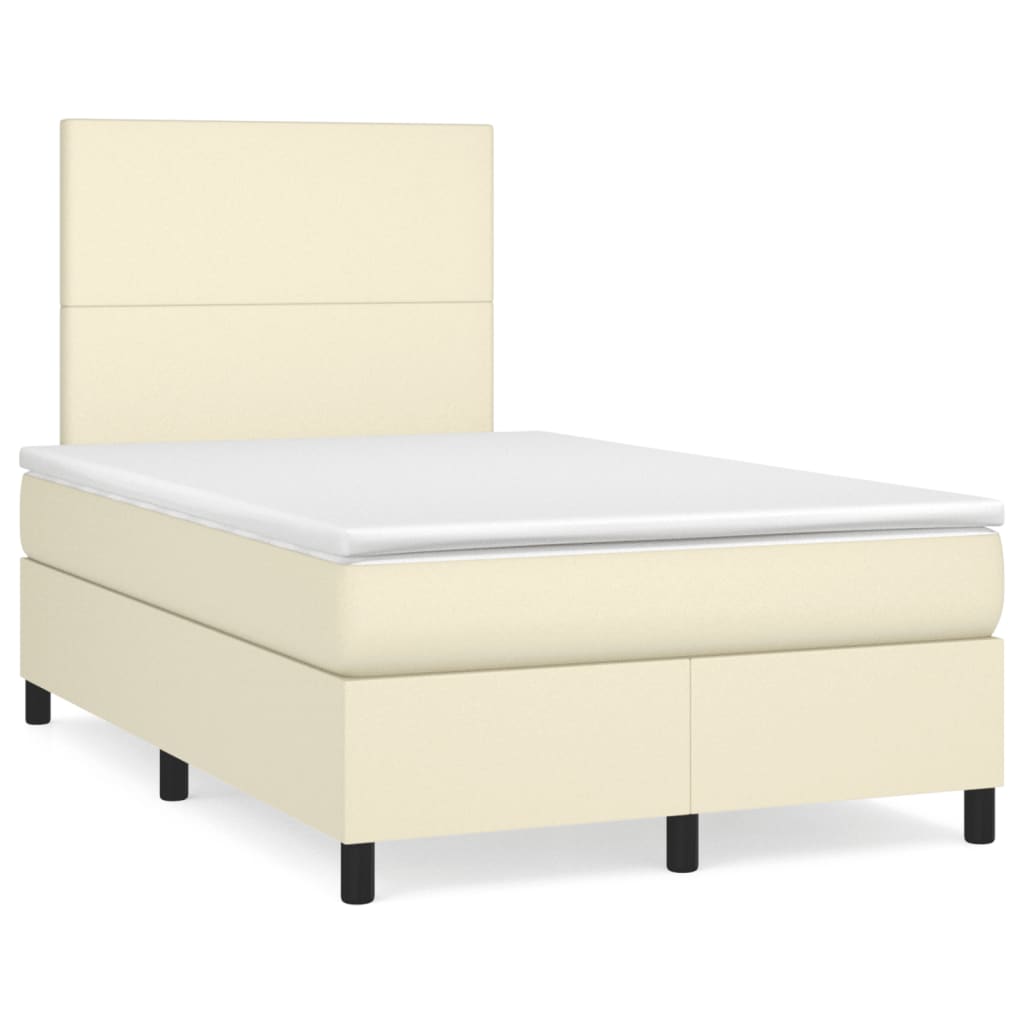 Κρεβάτι Boxspring με Στρώμα Κρεμ 120x200εκ. από Συνθετικό Δέρμα - Pakobazaar