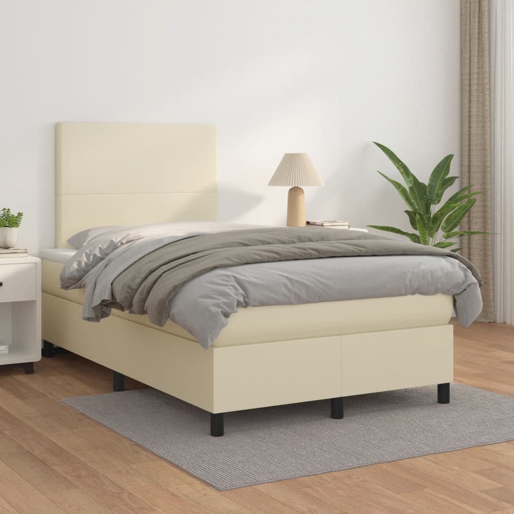 Κρεβάτι Boxspring με Στρώμα Κρεμ 120x200εκ. από Συνθετικό Δέρμα - Pakobazaar