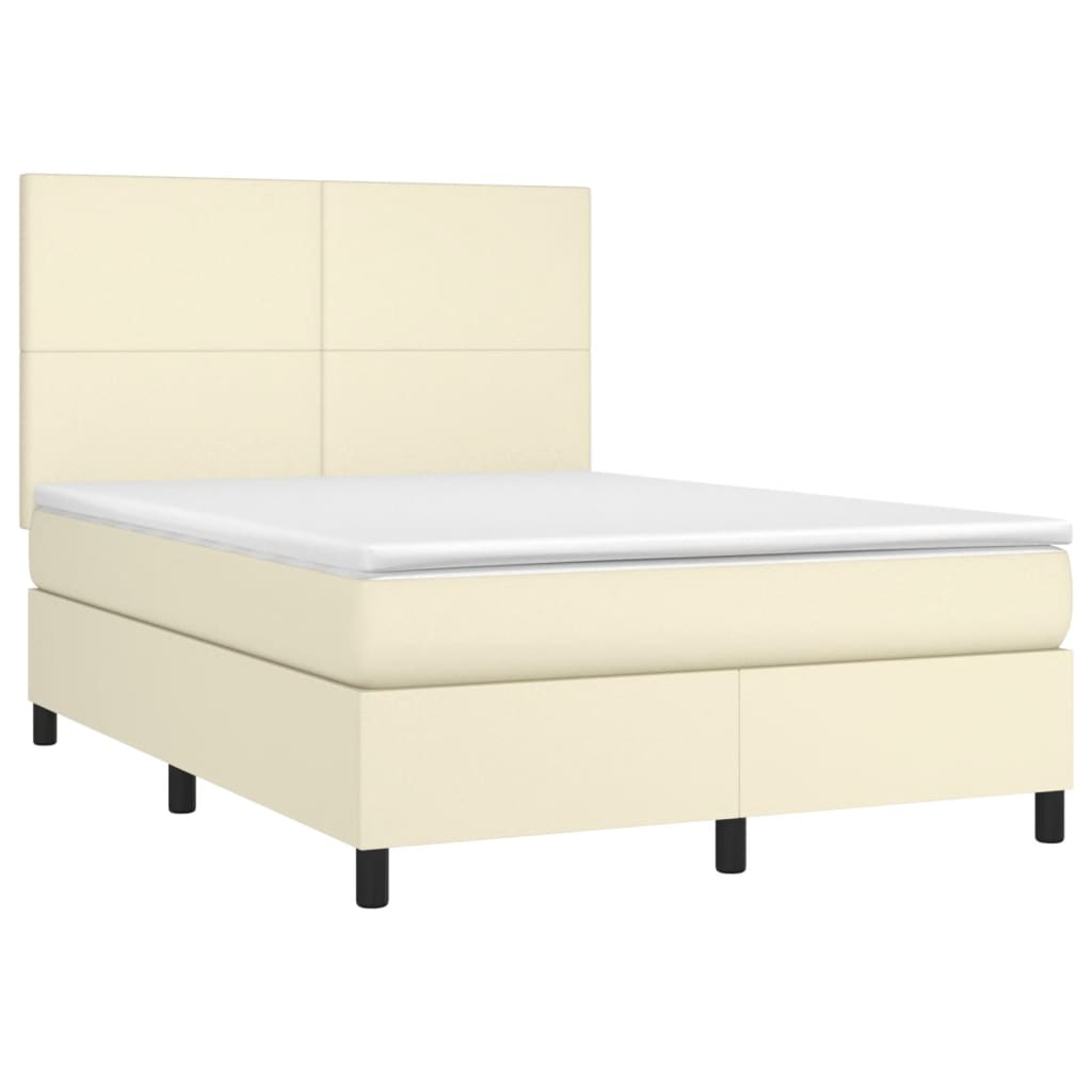 Κρεβάτι Boxspring με Στρώμα Κρεμ 140x190εκ. από Συνθετικό Δέρμα - Pakobazaar