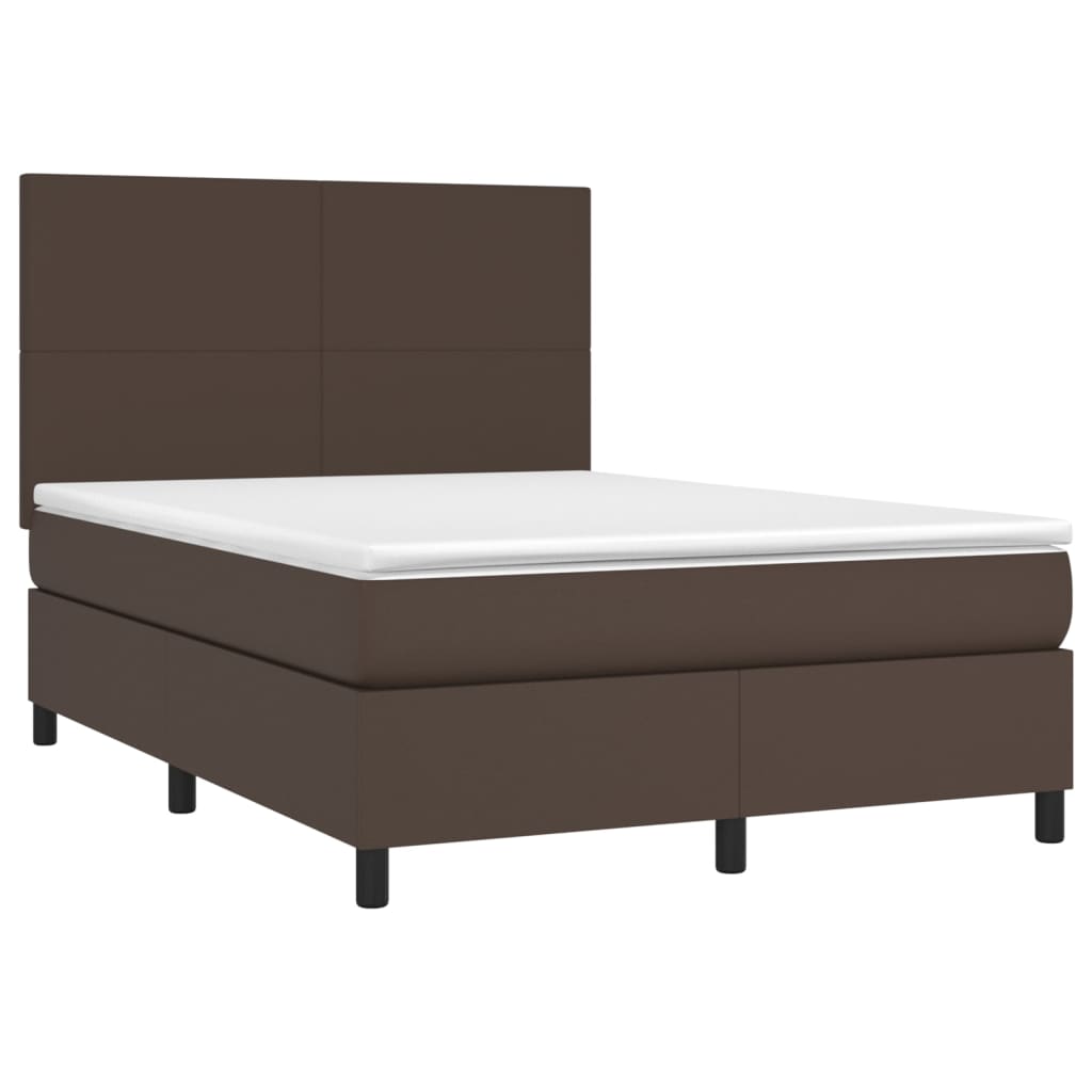 Κρεβάτι Boxspring με Στρώμα Καφέ 140x190εκ. από Συνθετικό Δέρμα