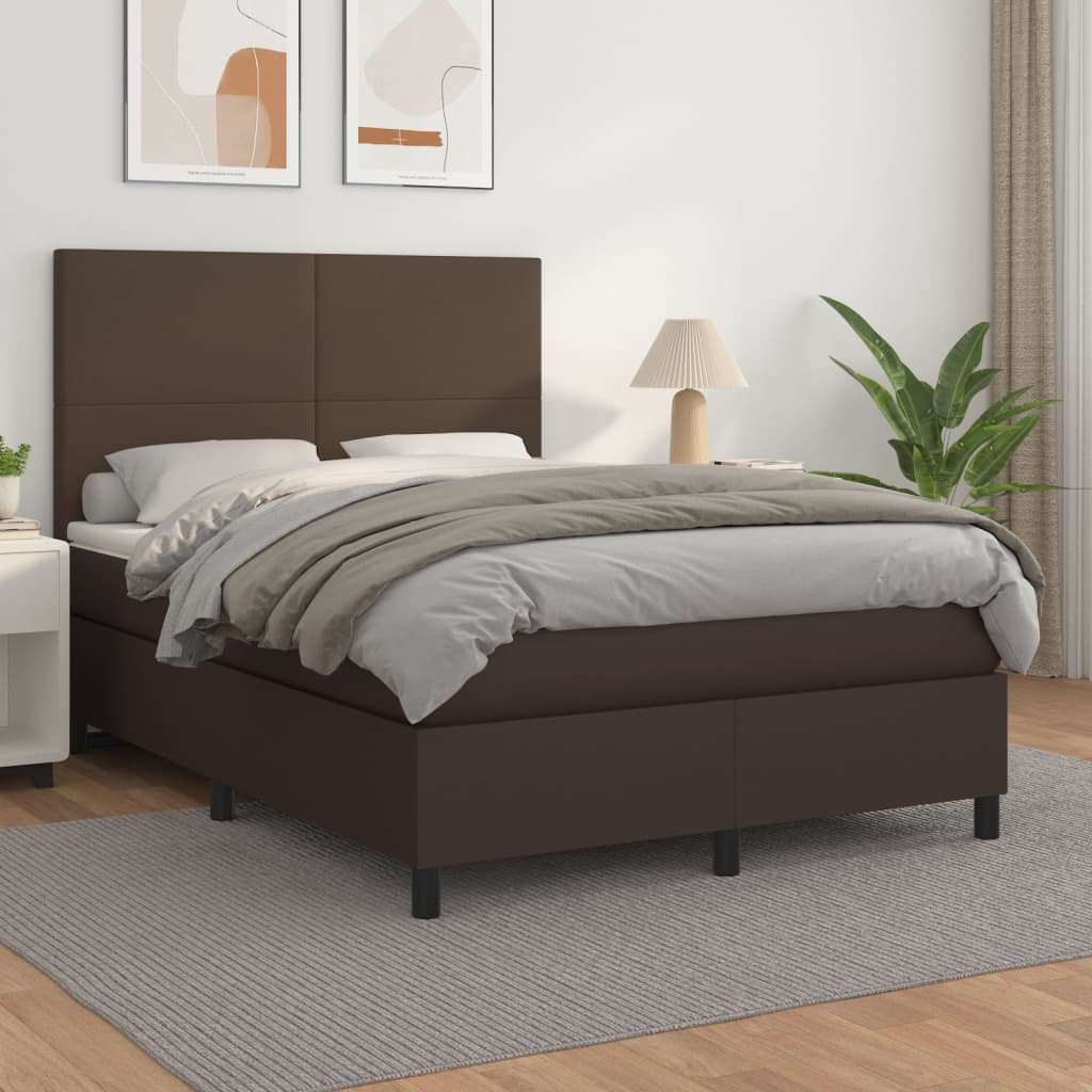 Κρεβάτι Boxspring με Στρώμα Καφέ 140x190εκ. από Συνθετικό Δέρμα