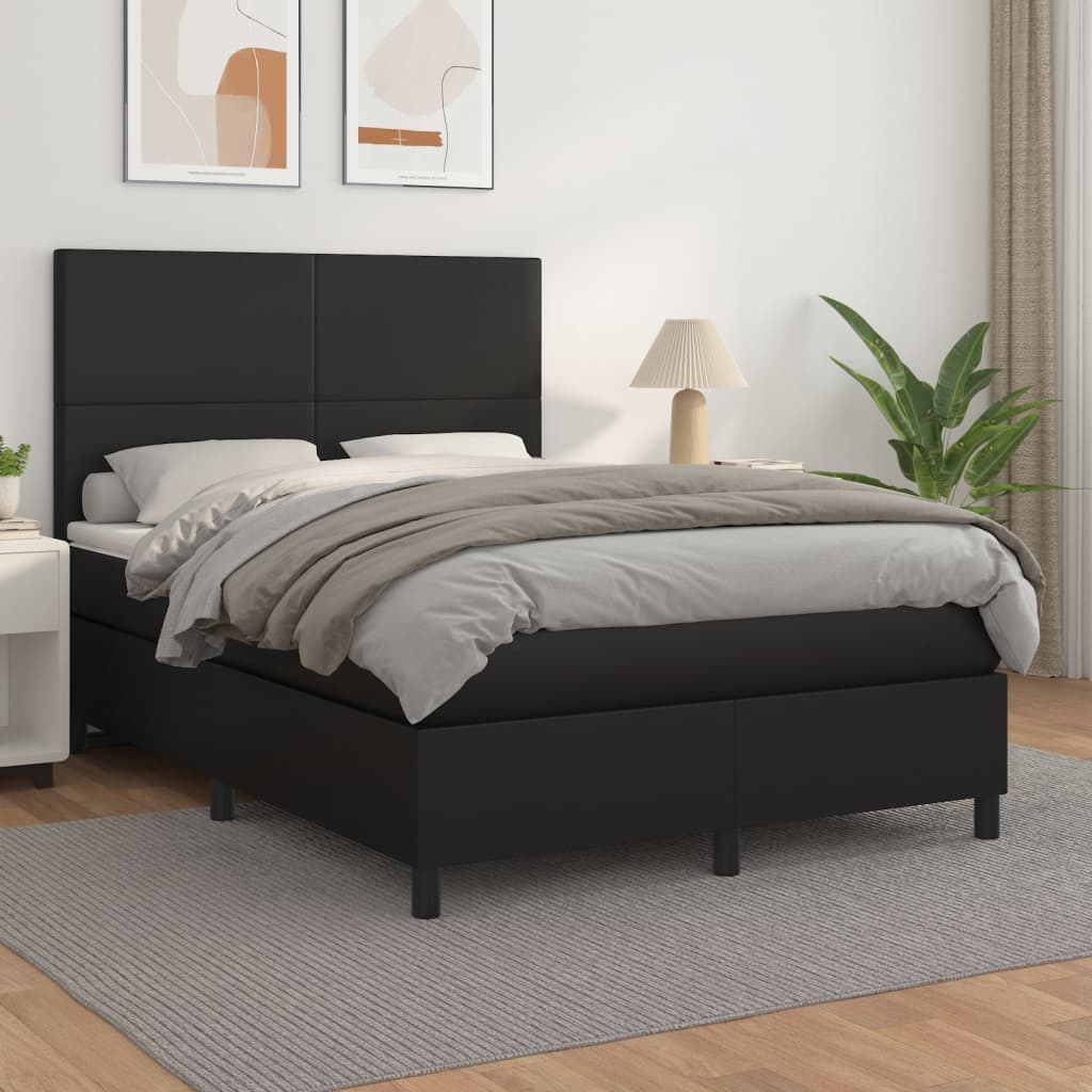 Κρεβάτι Boxspring με Στρώμα Μαύρο 140x200εκ.από Συνθετικό Δέρμα - Pakobazaar