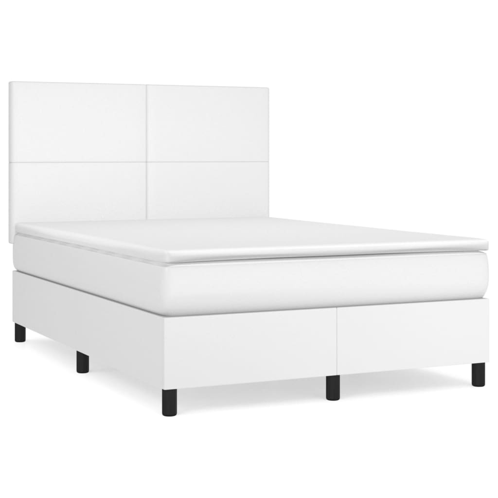 Κρεβάτι Boxspring με Στρώμα Λευκό 140x200εκ.από Συνθετικό Δέρμα