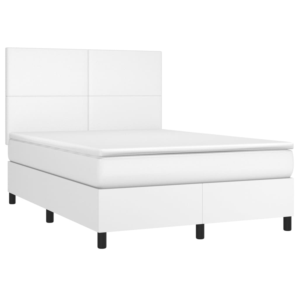 Κρεβάτι Boxspring με Στρώμα Λευκό 140x200εκ.από Συνθετικό Δέρμα