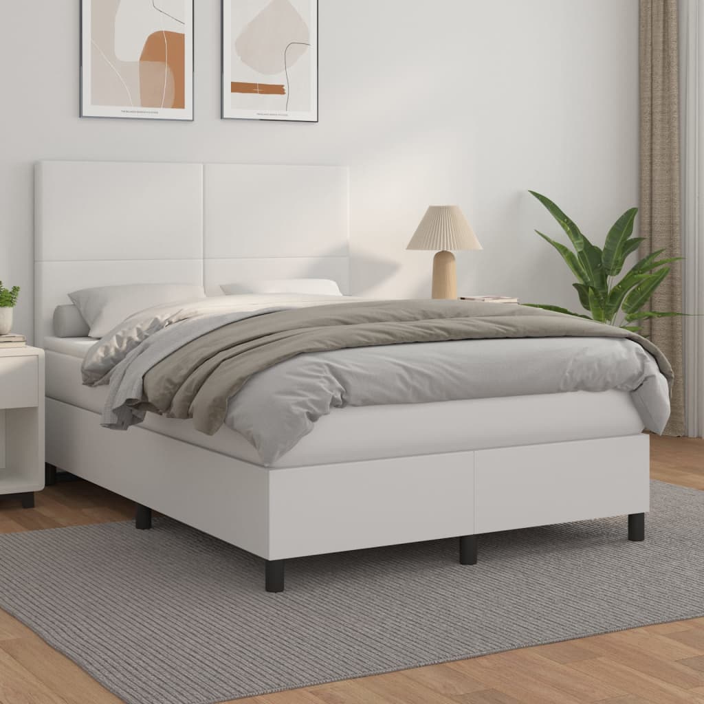 Κρεβάτι Boxspring με Στρώμα Λευκό 140x200εκ.από Συνθετικό Δέρμα