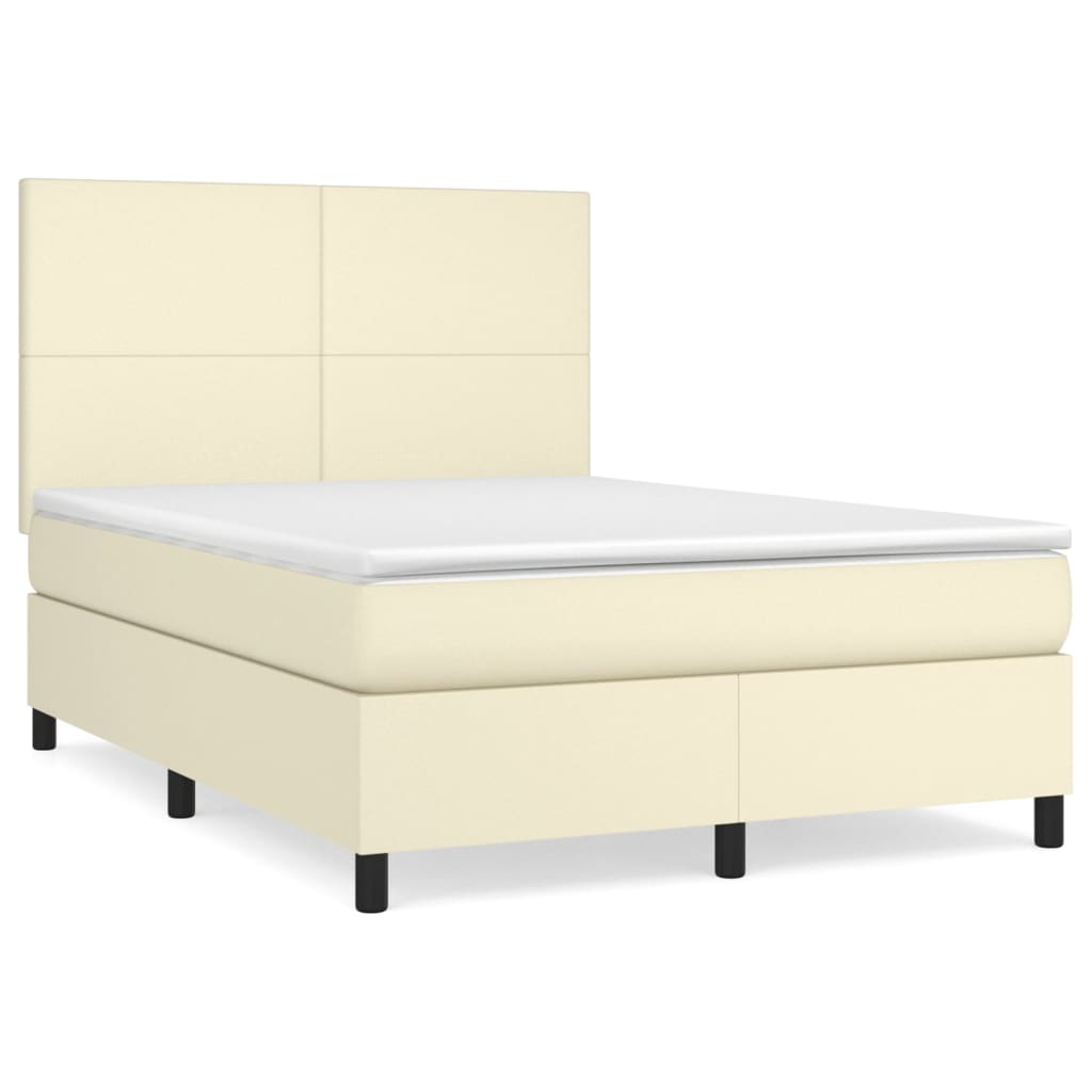 Κρεβάτι Boxspring με Στρώμα Κρεμ 140x200εκ. από Συνθετικό Δέρμα - Pakobazaar