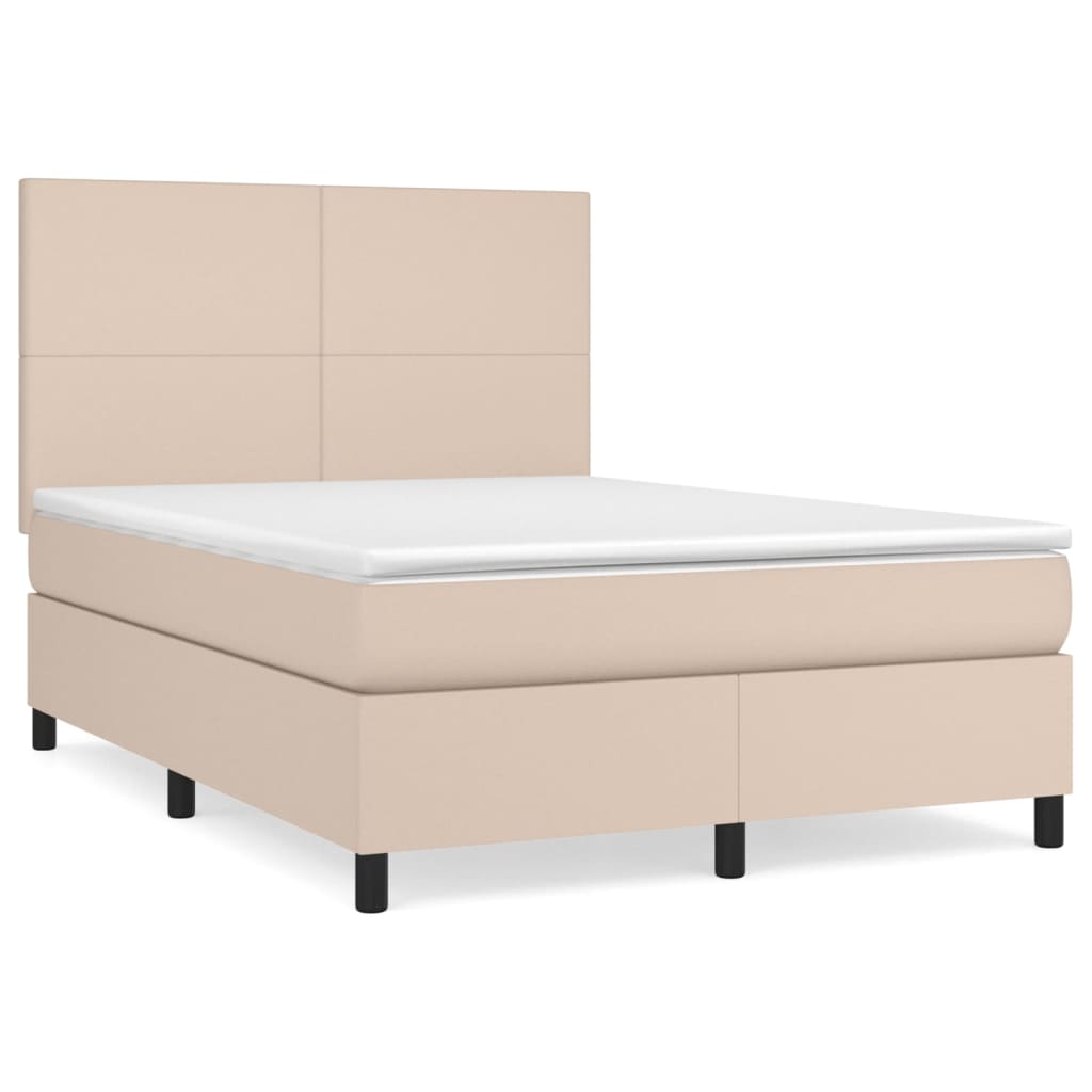 Κρεβάτι Boxspring με Στρώμα Καπουτσίνο 140x200εκ.από Συνθ.Δέρμα - Pakobazaar